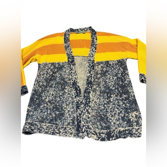 Anthropologie Maple Yellow Blue Stripe Open Front Linen Cardigan Sweater S - Picture 3 of 8